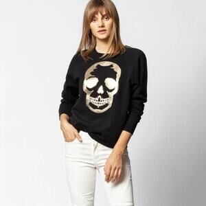 Zadig & Voltaire Upper Skull Sweatshirt Gold Black Graphic Metallic SZ S